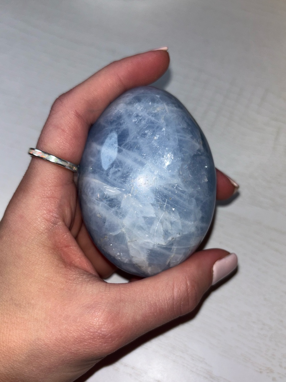 Large Blue Calcite Palm Stone from Madagascar